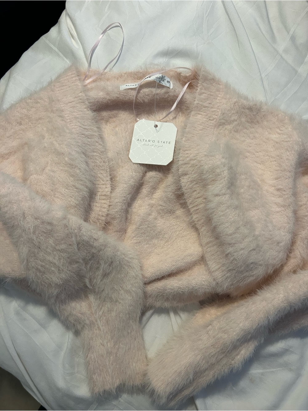 Altar'd State Blush Pink Fuzzy Cropped Cardigan